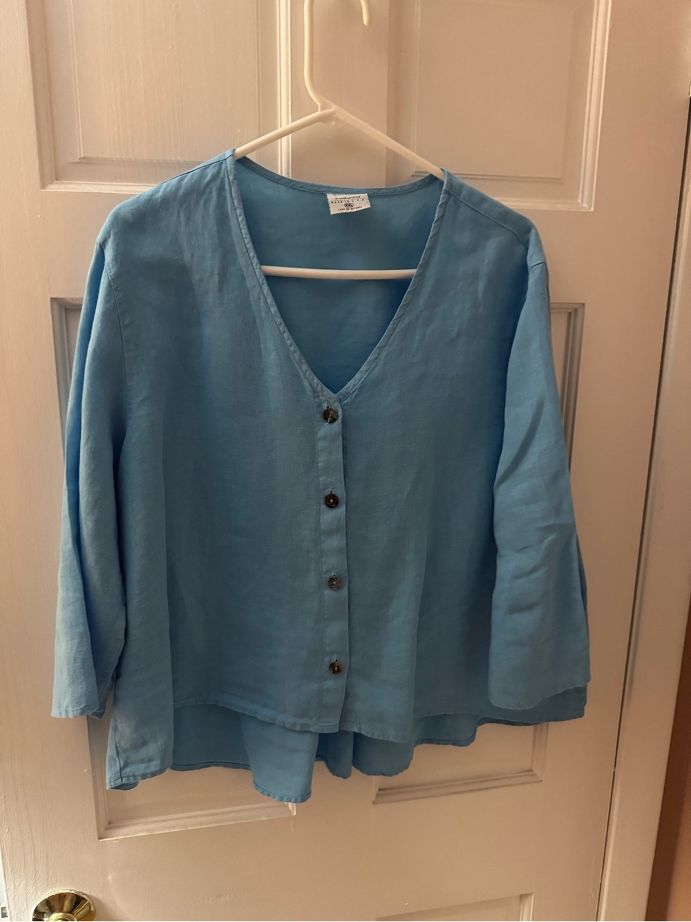 Light Blue V-Neck Button Front Women's Top